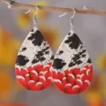 Valentinstag Kuhprint und rote Herzen Leder Tropfen Ohrringe für Damen Modeschmuck. - Kuhmuster Boden Rote Herzen-Stil (1846)