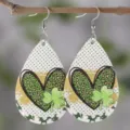 Orecchini pendenti in ecopelle cuore leopardo trifoglio San Patrizio donna gioiello regalo - Stile Trifoglio Cuore Leopardato Verde (347)