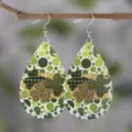 Orecchini a goccia San Patrizio, trifoglio a quadri verde in finta pelle PU pendenti. - Stile Patchwork Quadri Pois Verde Bianco (350)