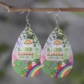 Orecchini in pelle a goccia per il giorno di San Patrizio con motivo arcobaleno e folletto. - Stile Trifoglio Arcobaleno Auguri (377)