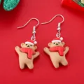 Weihnachten niedlich Cartoon Bär Ohrringe festlich rote Mütze Feiertag Schmuck für Damen - Bären mit schiefem Kopf