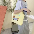Süße gesteppte Tote Bag mit niedlicher Hunde-Bestickung, große Schultertasche für den Alltag. - Gelb