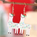 Christmas llama dangle earrings cute acrylic alpaca drop earrings for holiday party gifts - Alpaca Style (3624)
