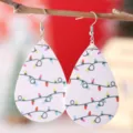 Christmas lights teardrop PU leather earrings festive colorful bulbs design dangle earrings style - Christmas Lights Style (3699)