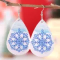 Christmas snowflake teardrop PU leather earrings double sided winter blue jewelry gift - Blue Snowflake Style (3700)