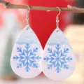 Snowflake PU leather teardrop earrings, double-sided winter holiday festive dangle earrings. - Exquisite Snowflake Style (3701)