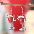 Weihnachtliche Rotwein Glas Acryl Ohrringe niedliche Weihnachtsmütze Party Hängeohrschmuck neu - Weinglas Weihnachtsmütze Stil (3644)