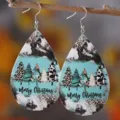 Christmas leopard print Christmas tree teardrop PU leather earrings for women holiday party gift - Christmas Leopard Patchwork (2029)