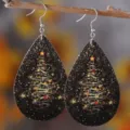 Weihnachtsbaum Tropfen Ohrringe PU Leder Urlaubs Sternenhimmel Baumelt Ohrringe Modeschmuck - Regulärer Stil (SHE2028)