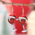 Weihnachten Weinbecher Weihnachtsmütze Acryl Ohrringe Festliche Party Schmuck Geschenk - Weinglas Weihnachtsmütze Stil (3645)