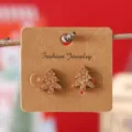Pendientes de pino de Navidad con estampado de leopardo de madera, bonita opción festiva. - Par Marrón