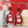Navidad Papá Noel gota cuero madera capas pendientes colgantes joyería festiva roja - Estilo Navidad HO-HO-HO (1636)