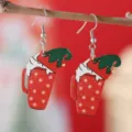 Boucles d'oreilles en bois tasse de café flocon de neige de Noël bijoux mode - Style Tasse à Café Flocon Rouge (1675) / 1675 (Tasse Flocon Rouge)
