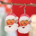 Weihnachten Holz Weihnachtsmann Ohrringe süße Retro Feiertag hängende Ohrringe für Damen - Retro Schrulliger Peace-Zeichen Weihnachtsmann (1799)