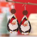 Pendientes colgantes de cuero y madera con forma de gota de Papá Noel navideños. - Estilo Navidad Merry (1625)