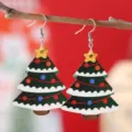 Pendientes colgantes de madera de árbol de Navidad joyas festivas para mujeres niñas - Árbol de Navidad / Patrón 1711