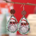 Pendientes colgantes de cuero de Papá Noel de Navidad, joyas festivas de madera para mujeres. - Estilo Papá Noel Copo de Nieve (1626)