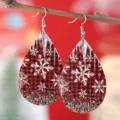 Kerstruit sneeuwvlok druppel leer oorbellen voor vrouwen feestelijke sieraden cadeaus - Rood Zwart Ruit Sneeuwvlok Patroon (1286)