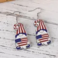 Patriotische Zwerg Holz Ohrringe Unabhängigkeitstag USA Flagge Baumelschmuck festlich - US-Flaggenhut-Zwerg-Stil (2189)