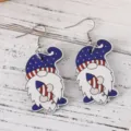 Hölzerne Zwerg Ohrringe für Unabhängigkeitstag USA Stern Gedruckt Holz Ohrschmuck Stil - Flaggenfeuerwerk-Zwerg-Stil (2190)