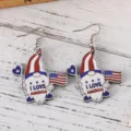 Patriotische Zwerg Holz Ohrringe Amerikaflagge USA Unabhaengigkeitstag Schmuck Geschenke - I LOVE AMERICA Slogan-Stil (2194)
