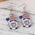 Hölzerne Zwerg Ohrringe 4. Juli Patriotische Stern Hänge Ohrschmuck für Damen - HAPPY 4TH OF JULY Grußstil (2195)
