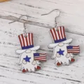Patriotische Zwerg Holz Ohrringe fur Unabhangigkeitstag, suesse Urlaubsgeschenk Mode Stil. - Uncle Sam Hut-Zwerg-Stil (2196)