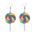 Colorful polymer clay lollipop hook earrings sweet candy style cute fashion jewelry for women - Spiral Lollipop / AB White