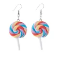 Cute colorful lollipop hook earrings made of polymer clay, sweet candy design for women. - Spiral Lollipop / Holographic Pink