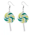 Cute handmade colorful lollipop dangle earrings with soft pottery material for women and girls. - Spiral Lollipop / Green/Yellow