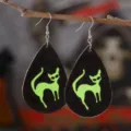 Estilo gótico de Halloween gato verde fluorescente pendientes de cuero PU detalle. - Estilo Gato Negro (3482)