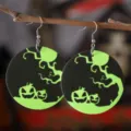 Halloween estilo gótico redondo PU cuero fluorescente calabaza pendientes colgantes mujer fiesta. - Colgante redondo / Patrón de Calabaza (3480)