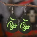 Halloween gotico neon verde fantasma PU cuero gota pendientes mujeres fiesta joyas - Estilo Letra Murciélago (3484)