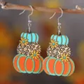 Pendientes de calabaza de madera de cosecha de otoño con estampado de leopardo y flores. - 3325 (Lunares y Leopardo Calabaza)