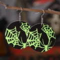 Halloween estilo gótico estampado telaraña verde pendientes colgantes redondos de cuero PU - Colgante redondo / Patrón de Telaraña (3481)