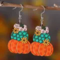Pendientes de calabaza de madera otoño lunares Acción de Gracias colgante variante - 3326 (Girasol y Cuadros Calabaza)