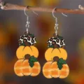 Pendientes colgantes de calabaza de madera de Acción de Gracias de otoño con estampado de leopardo. - 3328 (Leopardo Cuadros Bloques de Color)