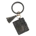 Leopard print PU leather wristlet bracelet keychain card holder coin purse with tassel detail. - Black Leopard Card Bag (B50-0101) / 1 Piece/Pack