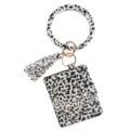 Black and white leopard print PU leather wristlet card holder keychain with tassel and ring. - White Leopard Card Bag (B49-0504) / 1 Piece/Pack