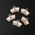 Close-up of nurse hat enamel charms, gold-plated alloy, red cross detail for DIY jewelry. - Gold Base White Nurse Hat Pendant / 10 Pieces/Pack