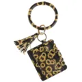 Sunflower PU leather keychain wallet detail, round wristlet bracelet and card holder. - Sunflower Card Bag (B24-0301) / 1 Piece/Pack