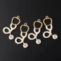 Gold and white stethoscope charms enamel alloy pendants for DIY jewelry making necklaces - Large White Stethoscope Pendant / 10 Pieces/Pack