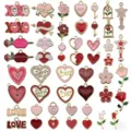 Roze hart roos emaille bedels set voor DIY sieraden maken Valentijnsdag geschenken - Rood Roze Valentijn Serie (SN1045) / 50 Stuks/Verpakking