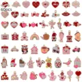 60 Stuks Valentijnsdag Geëmailleerde Bedels Roze Hart Liefde DIY Sieraden Hangers - Valentijn Serie (SN1607) / 60 Stuks/Verpakking
