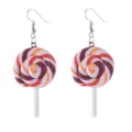 Polymer clay colorful lollipop earrings for women, sweet candy drop dangle earrings. - Spiral Lollipop / Orange Red
