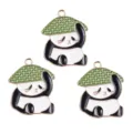 Niedlicher Strohhut Panda Legierung Anhänger, kreativer DIY Taschenanhänger Schlüsselanhänger. - Panda Trägt Strohhut Legierung Anhänger / 1 Stück