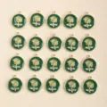 Ciondoli rotondi verdi retrò in lega di rosa per collane orecchini fai da te creazione. - 1 ciondolo in lega piastrina rotonda con fiore smaltato verde