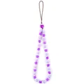 Colgante de telefono de resina colorida estrella, detalle de corazon morado, cordon anti-perdida. - Estilo Estrella Morada Cuentas de Madera Blancas (B44-0401) / 1 Pieza