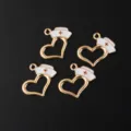 Detailed close-up of gold-tone alloy enamel nurse hat and heart shaped DIY charms. - Gold Heart Nurse Hat Pendant / 10 Pieces/Pack