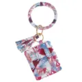 Tropical leaf print PU leather wristlet keyring with card holder and chic tassel detail. - Red Blue Leaves Card Bag (B24-0302) / 1 Piece/Pack